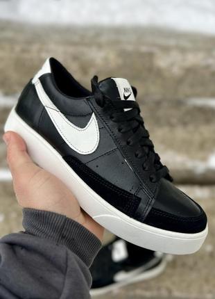 Підліткові та дитячі кеди кросівки nike black натуральна шкіра весна-осінь  кожаные кроссовки кеды на мальчика чёрные с белым  на шнурках и замке