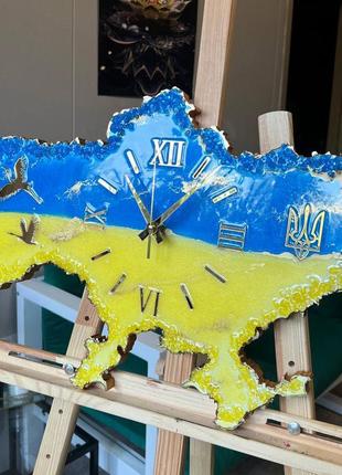 Годинник настінний з епоксидної смоли "карта україни" 40x25 см