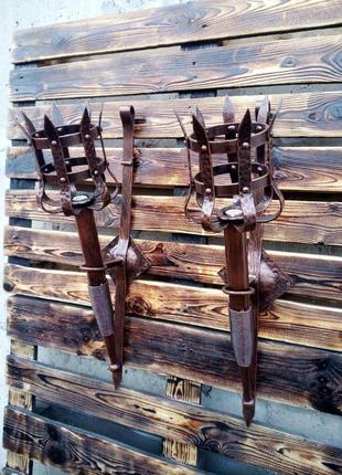 Кованый настенный светильник ручной работы в виде факела в ретро стиле