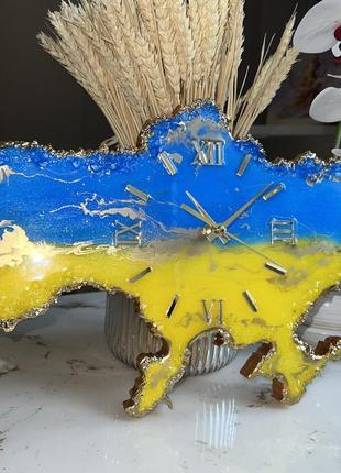 Часы настенные из эпоксидной смолы "карта украины" 40x25 см