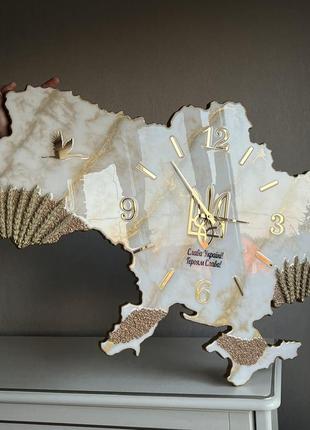 Часы настенные из эпоксидной смолы "карта украины" 40x25 см