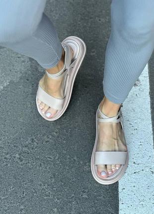 Натуральная кожа босоножки женские летние бежевые5 фото