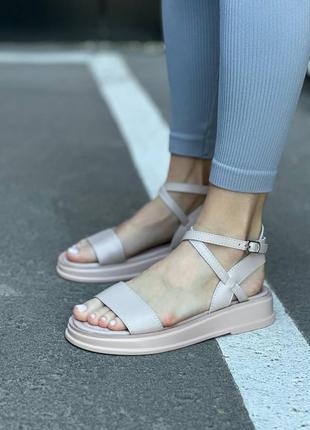 Натуральная кожа босоножки женские летние бежевые3 фото
