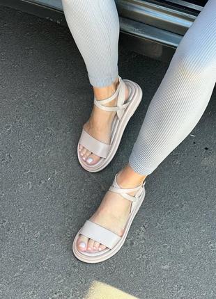 Натуральная кожа босоножки женские летние бежевые6 фото