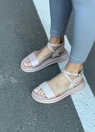 Натуральная кожа босоножки женские летние бежевые7 фото