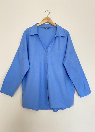 Сорочка оверсайз котон льон / блакитна сорочка