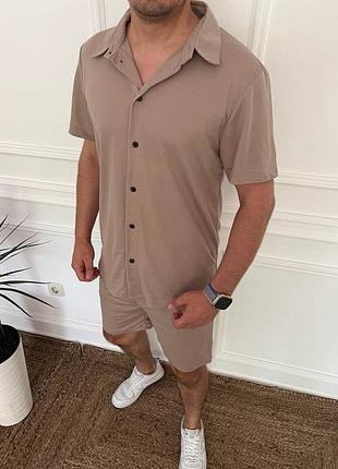 Трендовый летний костюм old money мужской комплект рубашка и шорты льняной легкий из льна