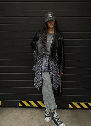 Шкіряна куртка косуха zara чорного кольору6 фото