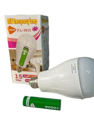 Лампочка okgo fa 3915 led 15w в патрон e27 з акумулятором