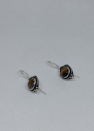 Тигровый глаз серьги натуральный тигровый глаз серьги с тигровым глазом в серебре индия!2 фото