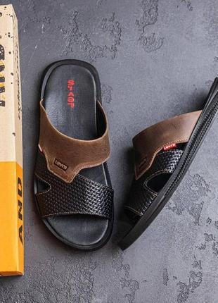 Мужские шлепанцы levis, шлепки, сланцы натуральная кожа, мужественные кожаные шлепанцы сланца2 фото
