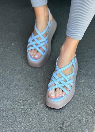 Суперовые босоножки женские на лето на платформе голубые голубые6 фото