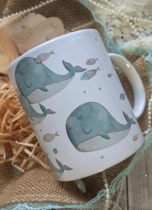 Авторська дитяча керамічна чашка море, кити, 330 мл2 фото
