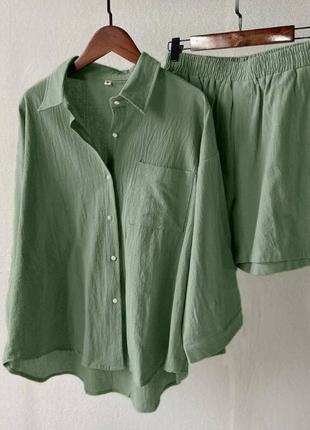 Женский летний костюм двойка шорты рубашка,жіночий літній костюм шорти сорочка двійка двойка