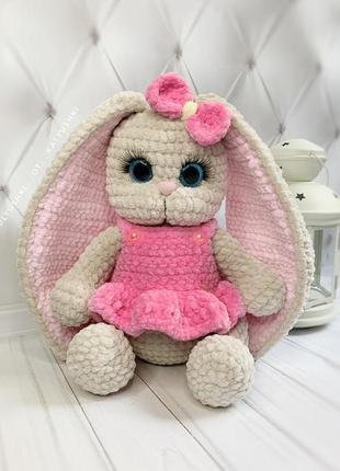 Поюшевая в'язана зайчик/зайчик в сукні з довгими вухами