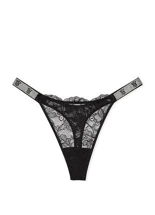 Трусики стринги со стразами victoria’s secret shine strap lace thong panty very sexy black