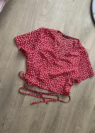 Shein xs s топ кроп кроптоп блуза блузка червона красная в квітковий принт