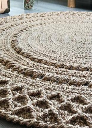Эко ковер из джута 100см с объемным орнаментом круглый коврик