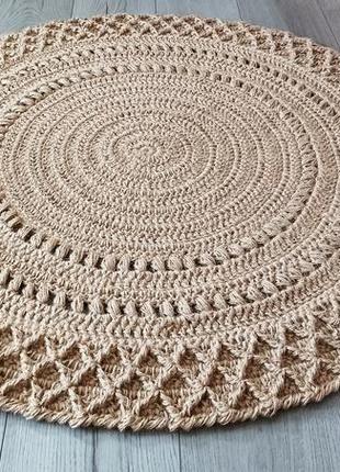 Эко ковер из джута 100см с объемным орнаментом круглый коврик