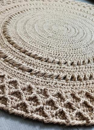 Еко килим з джуту 100см з об'ємним орнаментом круглий килимок3 фото