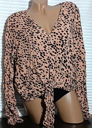 Сорочка вкорочена з зав'язками спереду, блуза рубашка батал, блузка топ великого розміру