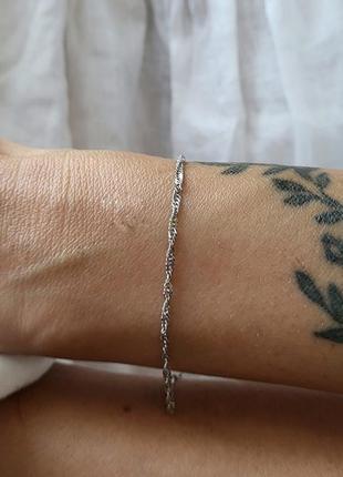 Серебряный женский браслет сингапур без камней 17 см серебро 925 пробы родированное 801р3/17 1.20г