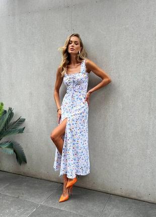 Сукня міді з розрізом софт і мереживо на бретелях на грудях затяжка6 фото