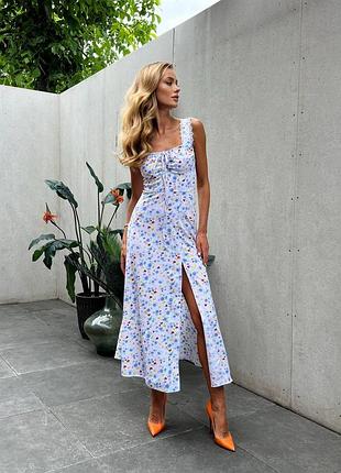 Сукня міді з розрізом софт і мереживо на бретелях на грудях затяжка8 фото