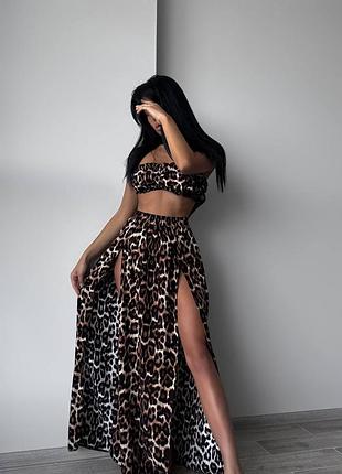 Костюм из штапеля топ и юбка с разрезами