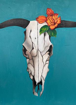 Картина маслом, череп корови