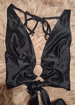 Топ бралет сатиновый с кольцом халтер голая спина с завязкой бант