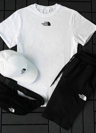 🔥 мужской комплект костюм 4в1 футболка шорты кепка бананка белый the north face