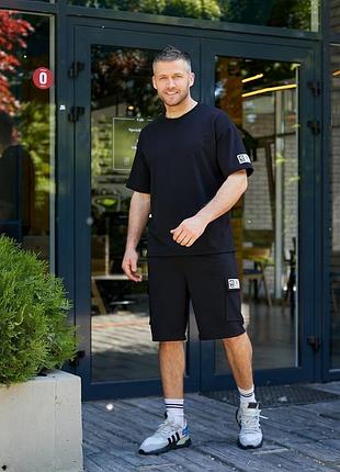 Чоловічий спортивний костюм футболка і шорти карго з бічними кишенями літній комплект з двонитки