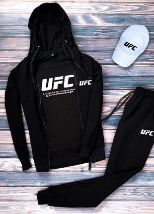 🔥 чоловічий спортивний костюм 4в1 кофта штани футболка кепка чорний ufc