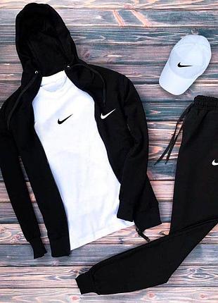 🔥 чоловічий спортивний костюм 4в1 кофта штани футболка кепка чорно білий nike