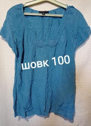 Ро25 шовкова гламурна бірюзова жіноча блуза з короткими рукавами шовк banana republic