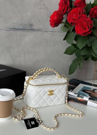 Белая классическая сумка кожаная белая сумка в стиле шаннель chanel сумка бочонок