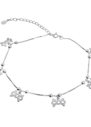 Срібний браслет на ногу "бантики", розмір 22 см x 5 см, вага: 4.2 г