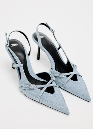 Слингбеки zara туфли на каблуке джинсовые лодочки мюли 37