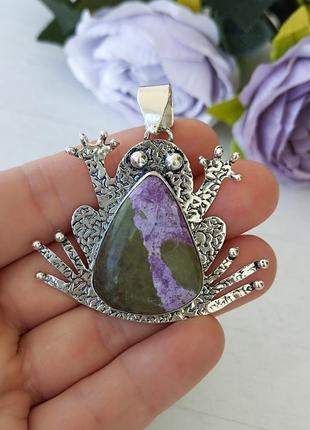🐸лягушка 💜пурпурит💜 драгоценный кулон серебро натуральный камень