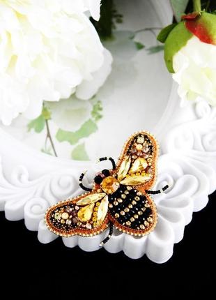 Брошь "великолепная медовая пчела", пчелка, красивое насекомое, подарок дочке в золотом цвете