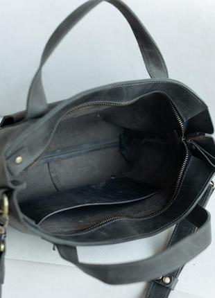 Классическая вместительная женская сумка ручной работы из натуральной кожи серого цвета3 фото