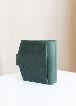 Миниатюрный кошелек ручной работы арт. 107 зеленого цвета из натуральной винтажной кожи3 фото