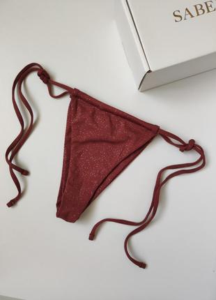 Плавки от купальника. купальные плавки на завязках в рубчик. коричневые плавки до купальника в рубчик