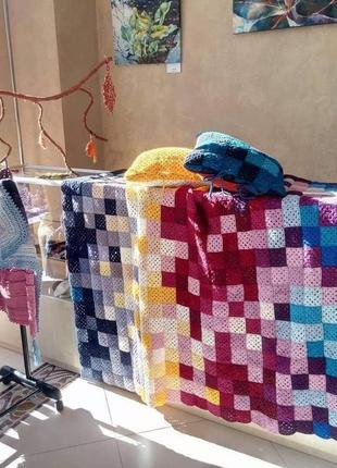 Красочный квадратный плед бабушки, вязаный крючком домашний декор, индивидуальное пиксельное одеяло,1 фото