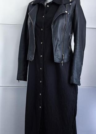 Куртка- косуха zara із натуральної шкіри чорного кольору10 фото
