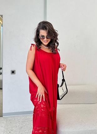Женское нежное летнее, длинное, красное сарафан, длинное нарядное платье с кружевом