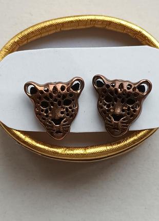 Стильні сережки цвяшки леопард колір бронза