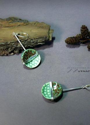 Двусторонние серебряные серьги с эмалями forest whisper3 фото