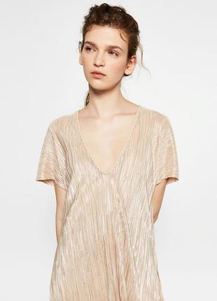 Плиссированный бежевый топ zara нюдовый блестящий переливающийся нарядный топ плиссе с блеском